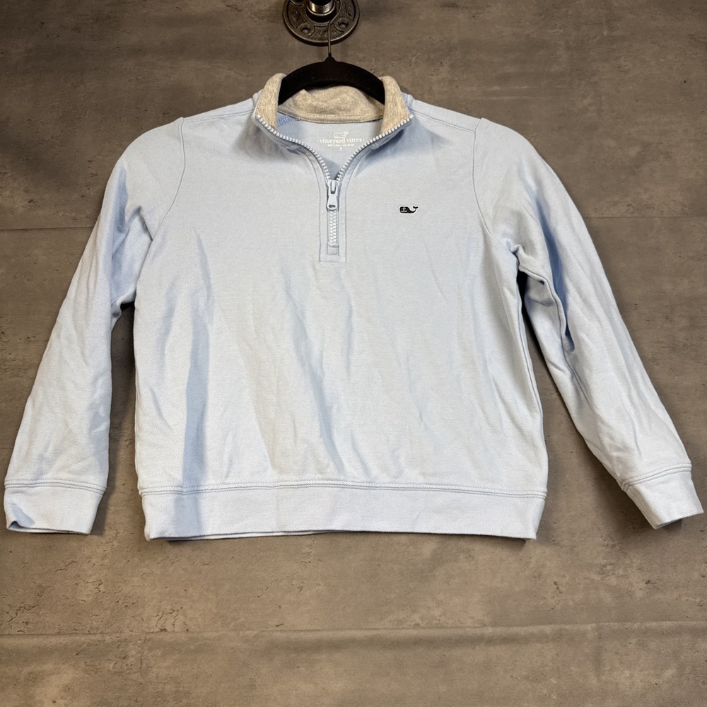 Vineyard Vines Boys Quarter Zip Cotton Whale Sweater Jake Blue Size 7